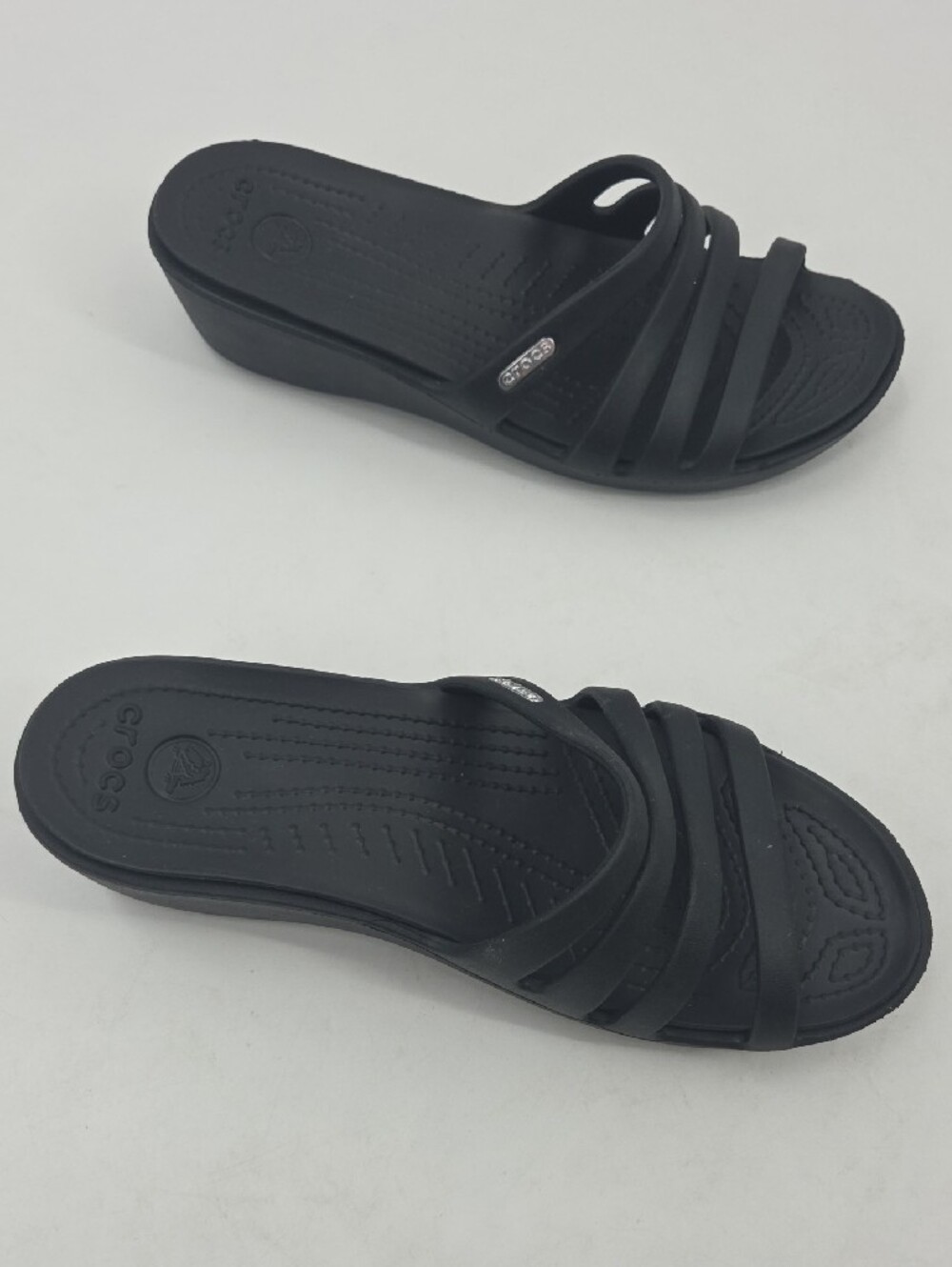 Black CROCS Strappy Slide Sandals - Picture 6 of 16